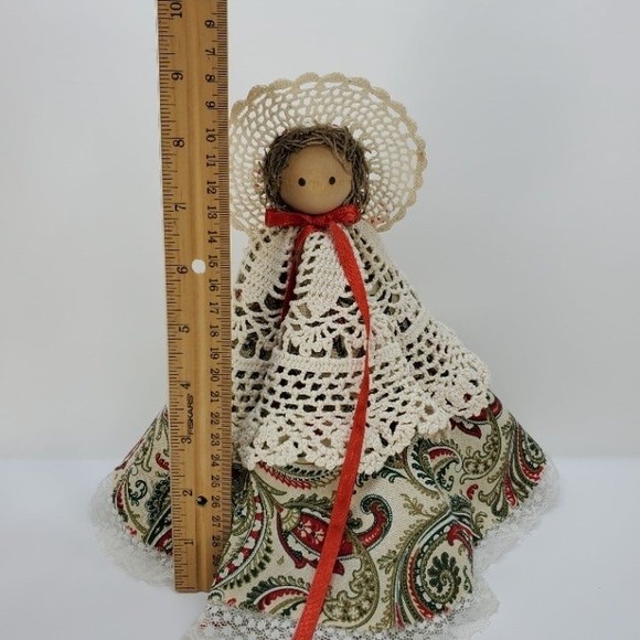Handmade Wood and Crochet Doily Country Little Girl Doll - Picture 12 of 12